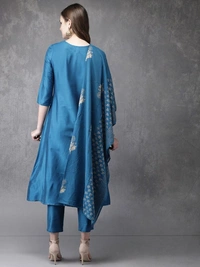 FWVT FANCY FOIL PRINTED KURTI PANT DUPATTA SET - M-38, Chathams Blue