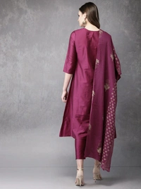 FWVT FANCY FOIL PRINTED KURTI PANT DUPATTA SET - M-38, Tawny Port
