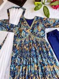 FWMBL PARTY WEAR STYLE ALIYA CUT DRESS WITH BOTTOM AND DUPATTA - M-38, Navy Blue