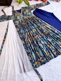 FWMBL PARTY WEAR STYLE ALIYA CUT DRESS WITH BOTTOM AND DUPATTA - M-38, Navy Blue