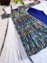 FWMBL PARTY WEAR STYLE ALIYA CUT DRESS WITH BOTTOM AND DUPATTA - M-38, Navy Blue