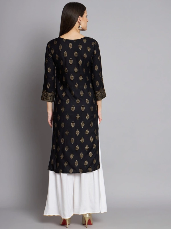 FWVT TRENDING RAYON FOIL PRINT KURTA SHARARA SET - M-38, Black