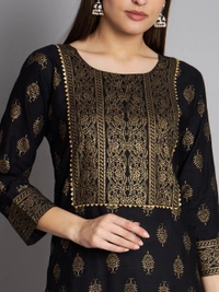FWVT TRENDING RAYON FOIL PRINT KURTA SHARARA SET - M-38, Black