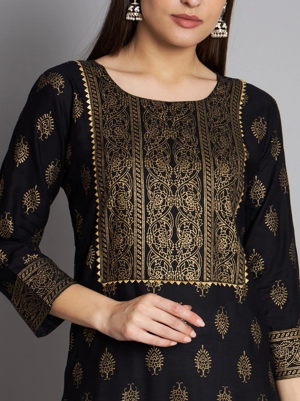 FWVT TRENDING RAYON FOIL PRINT KURTA SHARARA SET - M-38, Black