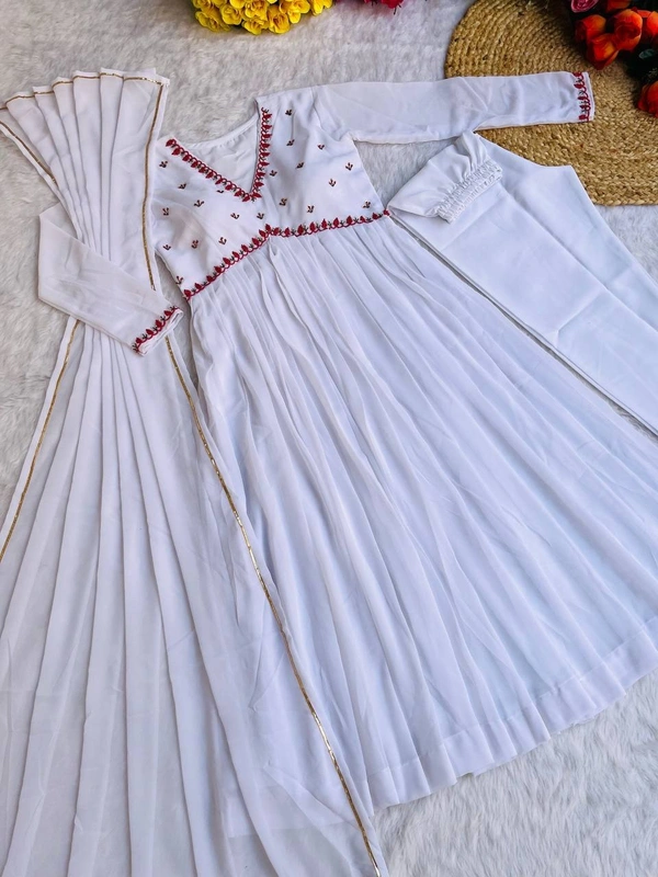 FWMBL ALIYA CUT PARTY WEAR STYLE DRESS WITH BOTTOM AND DUPATTA - M-38, White