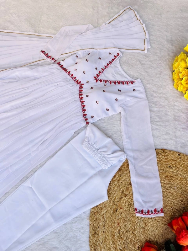 FWMBL ALIYA CUT PARTY WEAR STYLE DRESS WITH BOTTOM AND DUPATTA - M-38, White