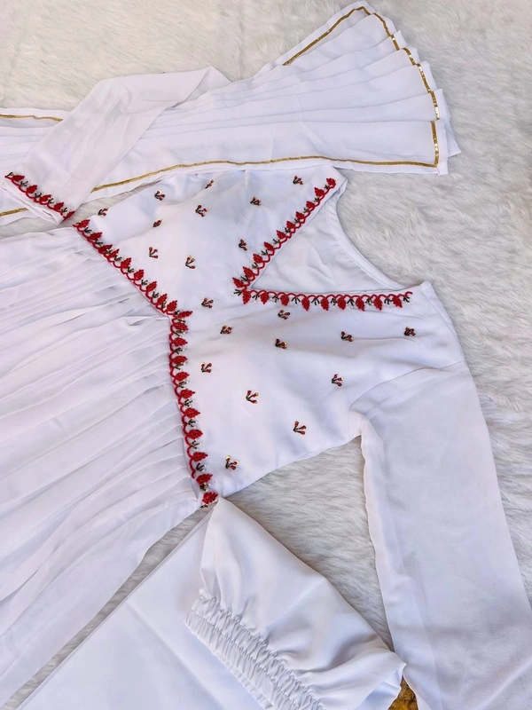 FWMBL ALIYA CUT PARTY WEAR STYLE DRESS WITH BOTTOM AND DUPATTA - M-38, White