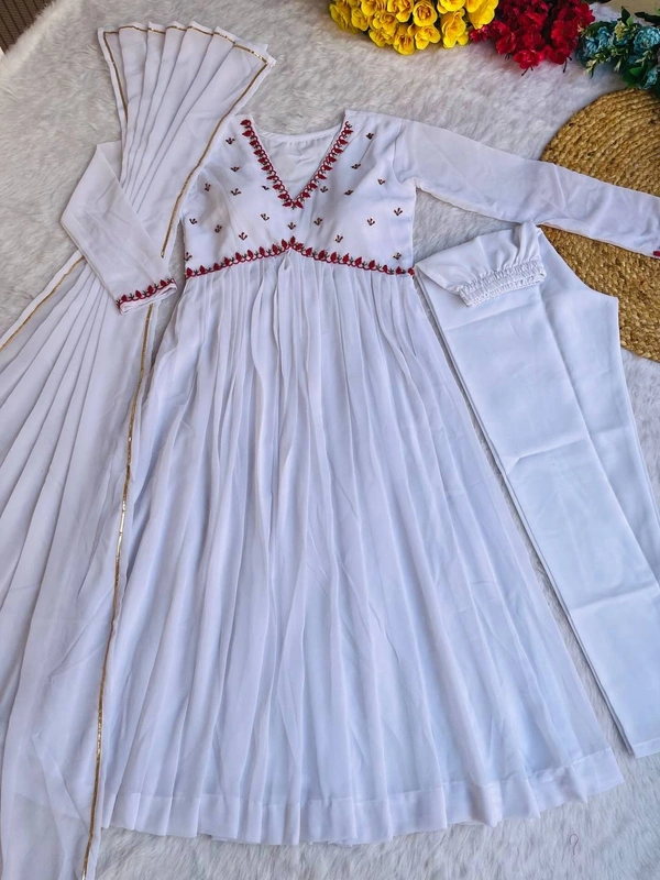FWMBL ALIYA CUT PARTY WEAR STYLE DRESS WITH BOTTOM AND DUPATTA - M-38, White