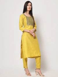 FWVT BEAUTIFUL YELLOW NECK EMBROIDERD KURTI WITH BOTTOM AND DUPATTA - M-38, Mustard