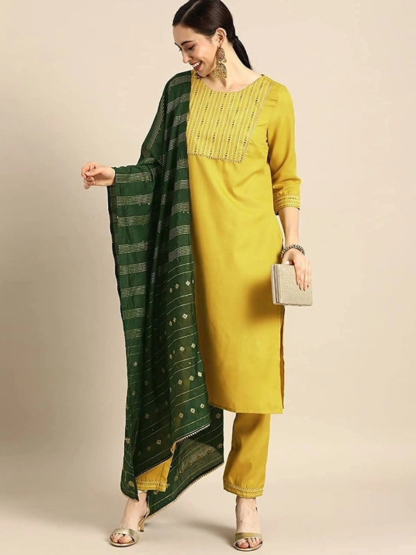 FWVT FANCY FOIL PRINT KURTI WITH BOTTOM AND DUPATTTA - M-38, Turmeric