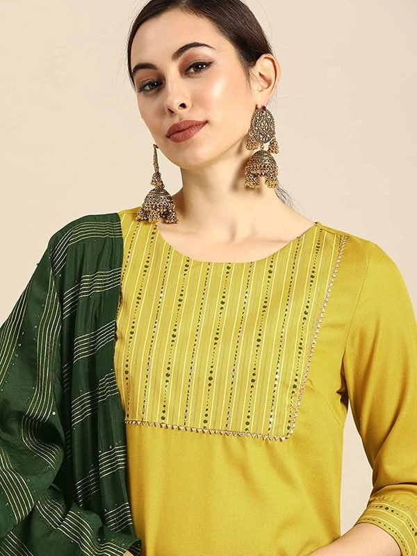 FWVT FANCY FOIL PRINT KURTI WITH BOTTOM AND DUPATTTA - M-38, Turmeric