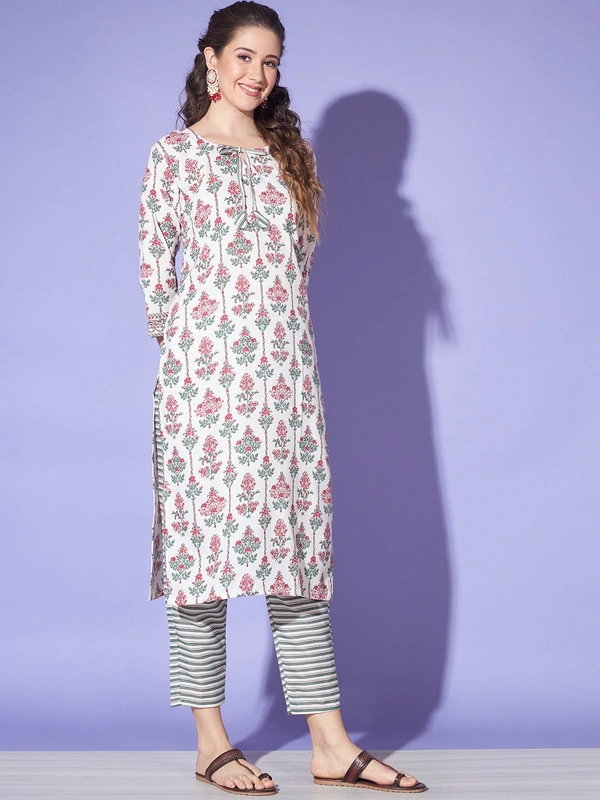 FWVT TRENDING  JAIPURI JAIPURI PRINT COTTON KURTA PANT AND DUPATTA SET - M-38, Cararra
