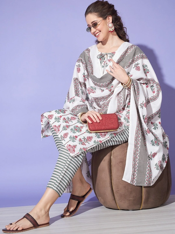 FWVT TRENDING  JAIPURI JAIPURI PRINT COTTON KURTA PANT AND DUPATTA SET - M-38, Cararra