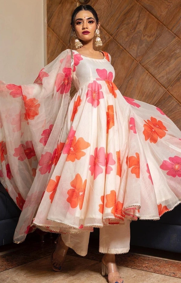 FWVT GEORGETTE GOWN PALAZZO SET WITH DUPATTA - M-38, White