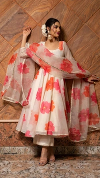 FWVT GEORGETTE GOWN PALAZZO SET WITH DUPATTA - M-38, White