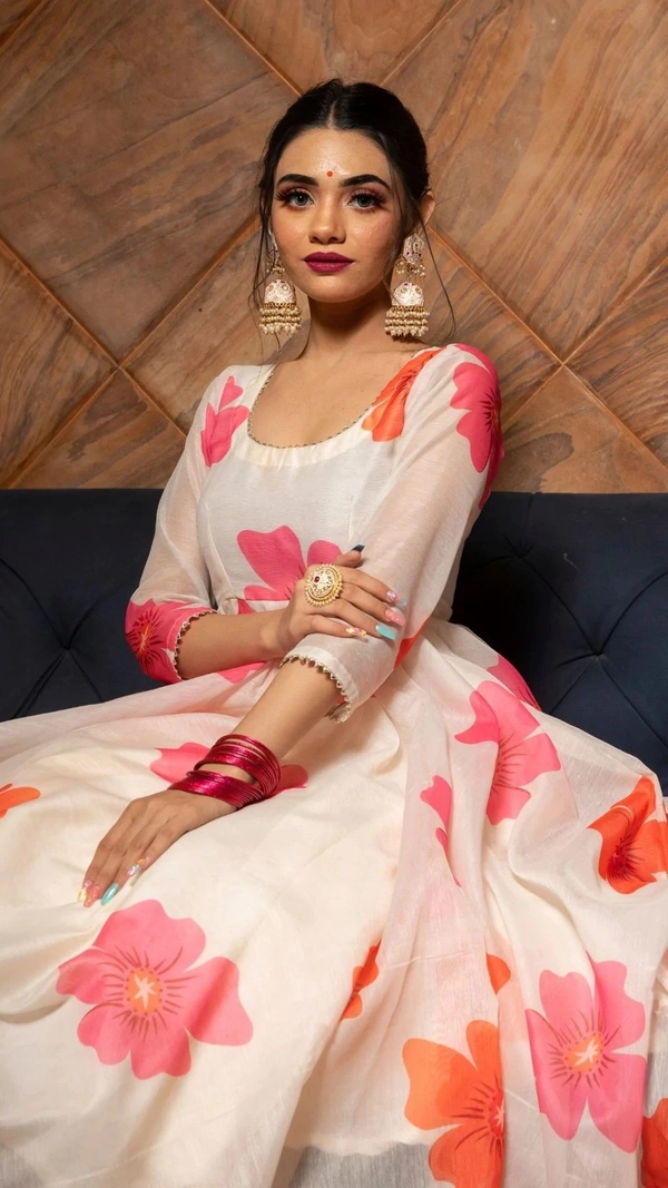 FWVT GEORGETTE GOWN PALAZZO SET WITH DUPATTA - M-38, White