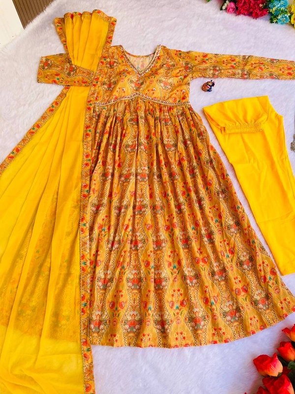 FWMBL SUMMER SPCIAL ALIYA CUT DRESS PANT DUPATTA SET COLLECTION - M-38, Yellow Sea