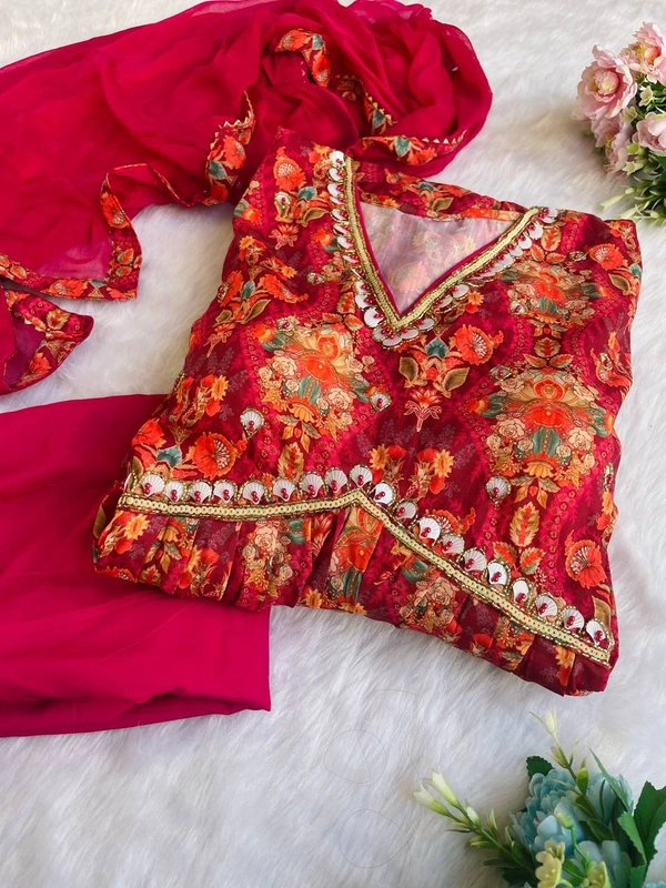 FWMBL SUMMER SPCIAL ALIYA CUT DRESS PANT DUPATTA SET COLLECTION - M-38, Brick Red
