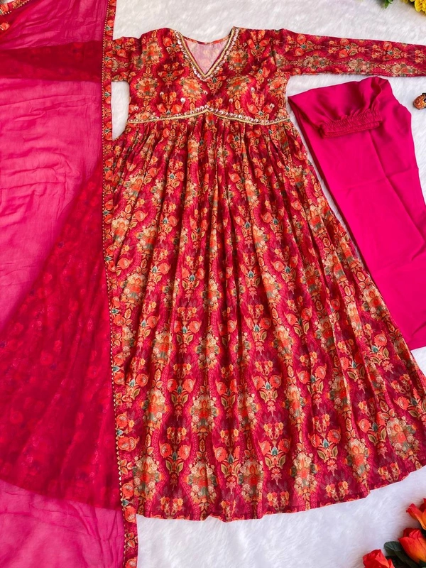 FWMBL SUMMER SPCIAL ALIYA CUT DRESS PANT DUPATTA SET COLLECTION - M-38, Brick Red