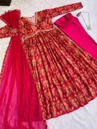 FWMBL SUMMER SPCIAL ALIYA CUT DRESS PANT DUPATTA SET COLLECTION - M-38, Brick Red