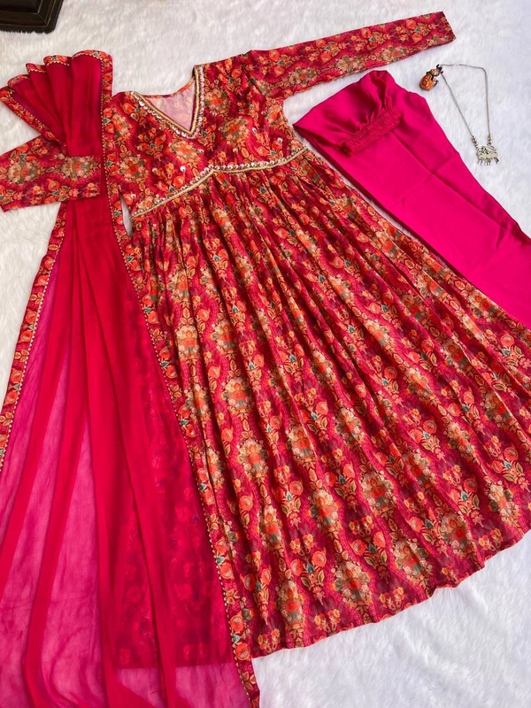 FWMBL SUMMER SPCIAL ALIYA CUT DRESS PANT DUPATTA SET COLLECTION - M-38, Brick Red