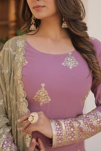 FWKA PREMIUM DESIGNER EMBRIODERED KURTI PLAZOO DUPATTA SET - M-38, Bouquet