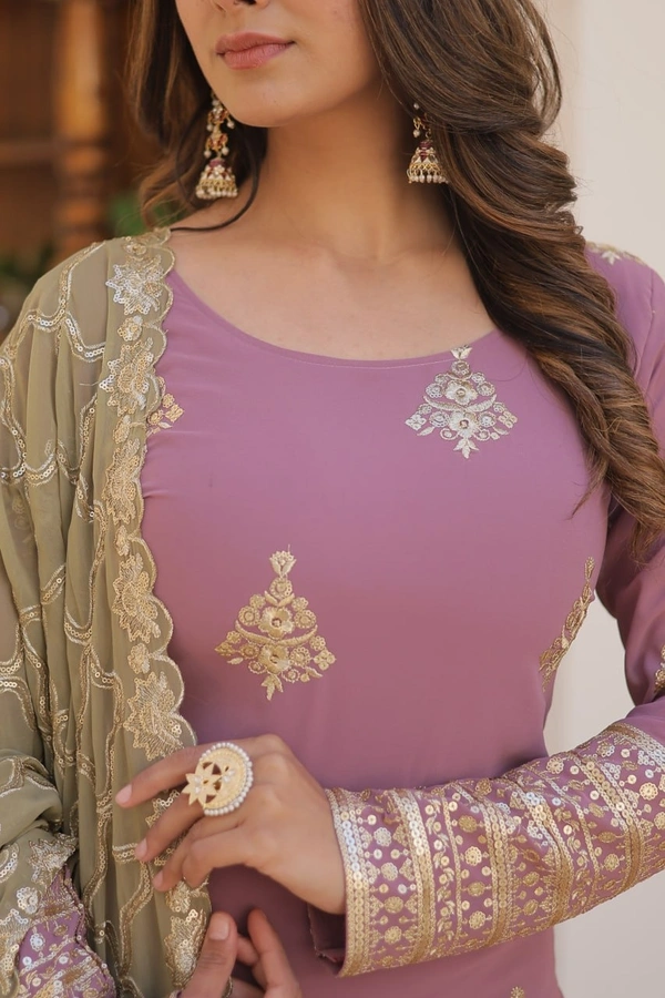 FWKA PREMIUM DESIGNER EMBRIODERED KURTI PLAZOO DUPATTA SET - M-38, Bouquet