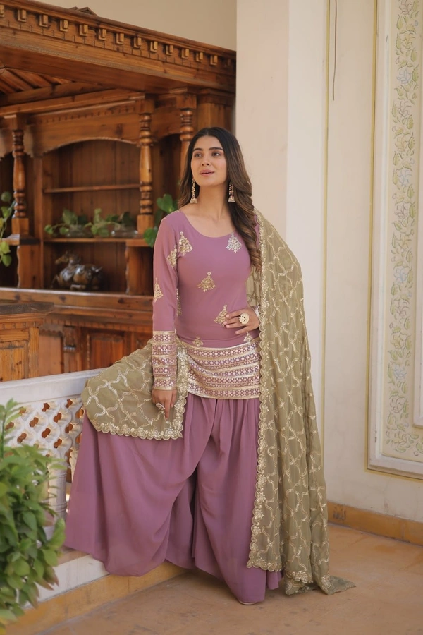 FWKA PREMIUM DESIGNER EMBRIODERED KURTI PLAZOO DUPATTA SET - M-38, Bouquet