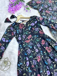 FWMV FLOWERY PRINT GEORGETTE GOWN WITH DUPATTA - L, Black