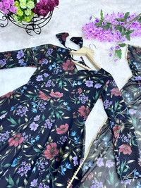 FWMV FLOWERY PRINT GEORGETTE GOWN WITH DUPATTA - L, Black
