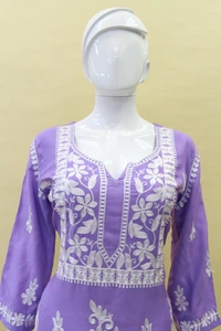 FWSNX TRENDING CHIKANKARI RAYON COTTON KURTI PLAZZO SET - M-38, Purple