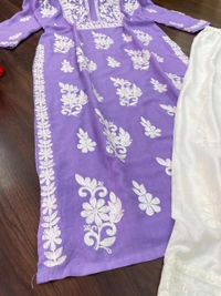 FWSNX TRENDING CHIKANKARI RAYON COTTON KURTI PLAZZO SET - M-38, Purple