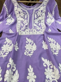 FWSNX TRENDING CHIKANKARI RAYON COTTON KURTI PLAZZO SET - M-38, Purple