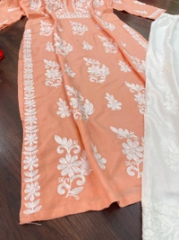 FWSNX TRENDING CHIKANKARI RAYON COTTON KURTI PLAZZO SET - XL-42, Vivid Tangerine