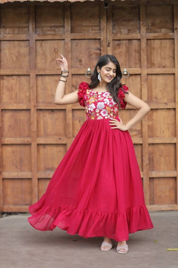 FWMV DESIGNER MULTI SEQUINS EMBROIDRY WORK GOWN - M-38, Amaranth