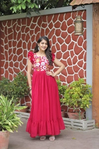 FWMV DESIGNER MULTI SEQUINS EMBROIDRY WORK GOWN - M-38, Amaranth