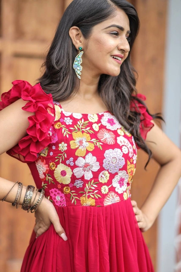 FWMV DESIGNER MULTI SEQUINS EMBROIDRY WORK GOWN - M-38, Amaranth