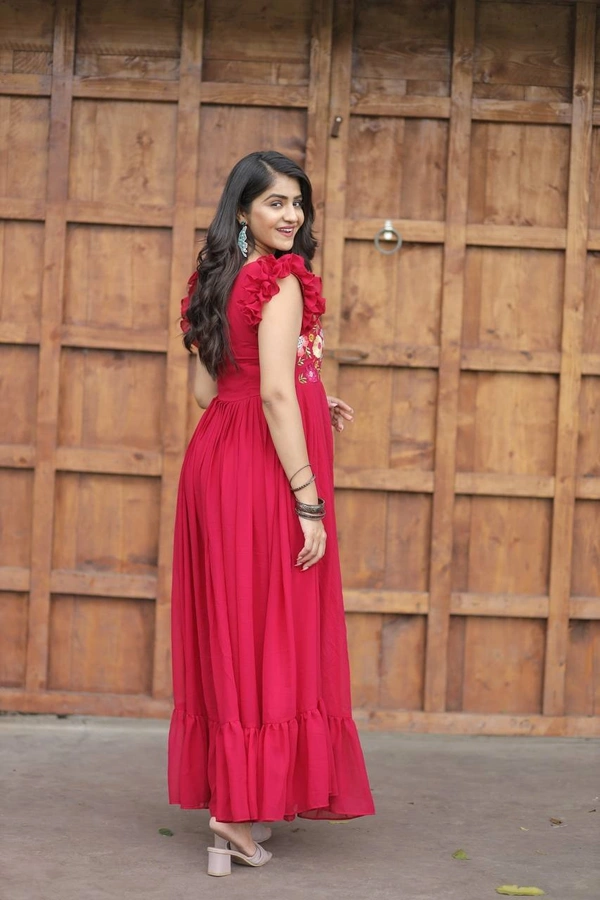 FWMV DESIGNER MULTI SEQUINS EMBROIDRY WORK GOWN - M-38, Amaranth