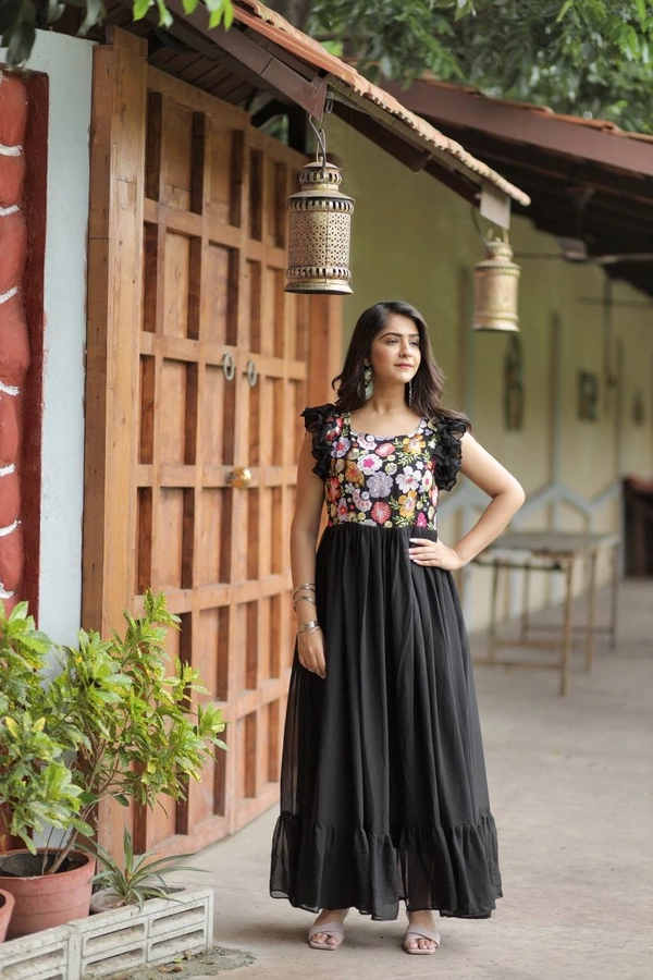 FWMV DESIGNER MULTI SEQUINS EMBROIDRY WORK GOWN - M-38, Black