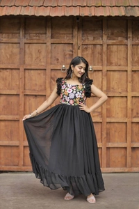 FWMV DESIGNER MULTI SEQUINS EMBROIDRY WORK GOWN - M-38, Black