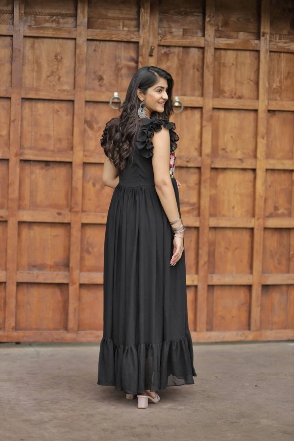 FWMV DESIGNER MULTI SEQUINS EMBROIDRY WORK GOWN - M-38, Black