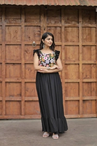 FWMV DESIGNER MULTI SEQUINS EMBROIDRY WORK GOWN - M-38, Black