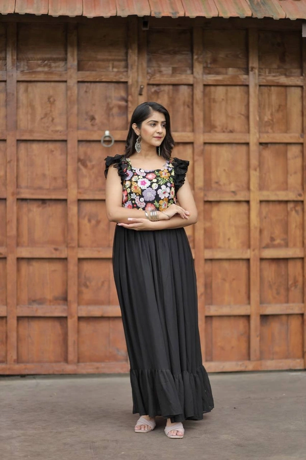 FWMV DESIGNER MULTI SEQUINS EMBROIDRY WORK GOWN - M-38, Black