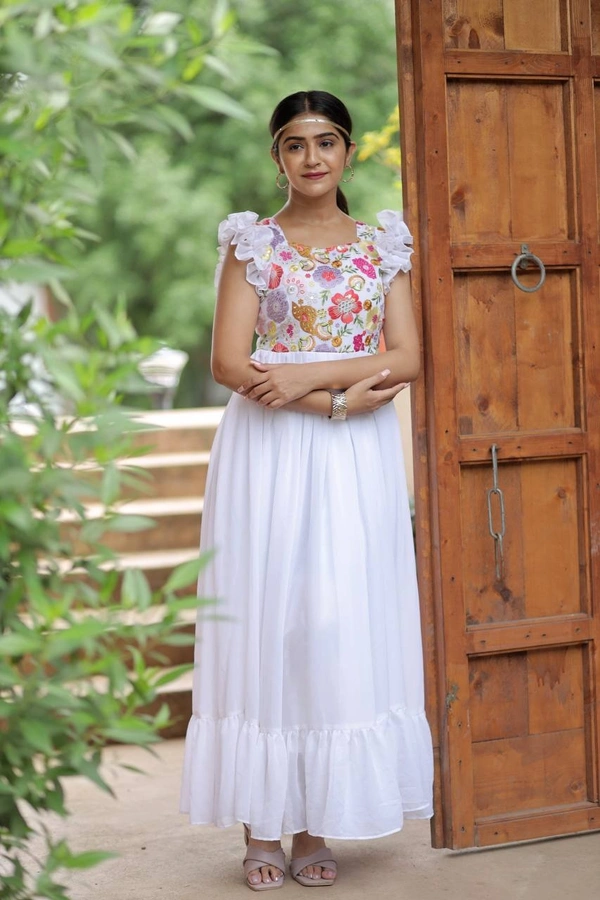 FWMV DESIGNER MULTI SEQUINS EMBROIDRY WORK GOWN - M-38, White