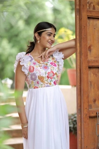 FWMV DESIGNER MULTI SEQUINS EMBROIDRY WORK GOWN - M-38, White
