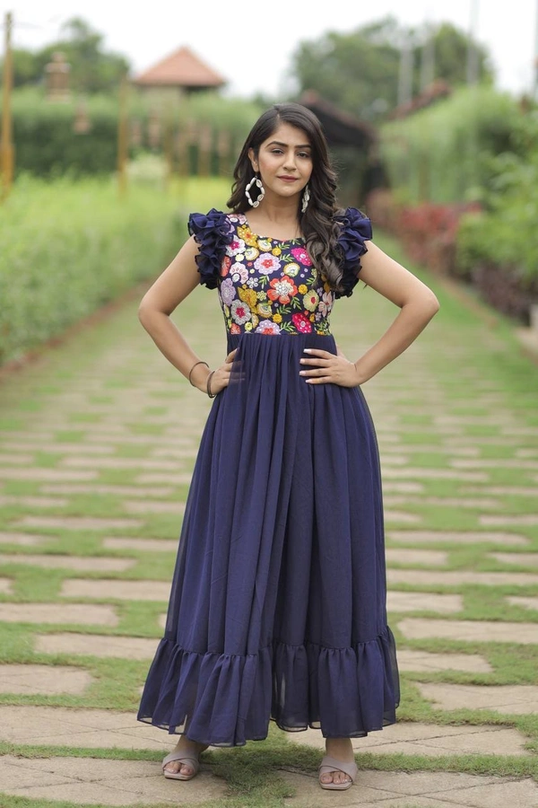 FWMV DESIGNER MULTI SEQUINS EMBROIDRY WORK GOWN - M-38, Navy Blue