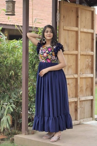 FWMV DESIGNER MULTI SEQUINS EMBROIDRY WORK GOWN - M-38, Navy Blue
