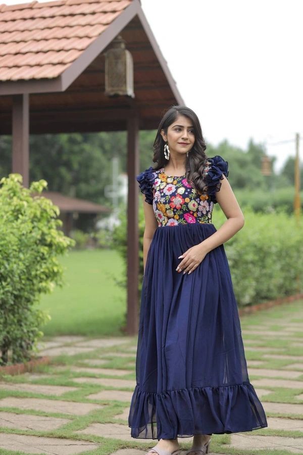 FWMV DESIGNER MULTI SEQUINS EMBROIDRY WORK GOWN - M-38, Navy Blue