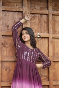 FWMV PREMIUM DESIGNER MULTI COLOUR SEQUINS EMBROIDRD GOWN - M-38, Cannon Pink