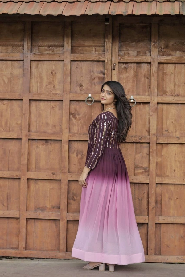 FWMV PREMIUM DESIGNER MULTI COLOUR SEQUINS EMBROIDRD GOWN - M-38, Cannon Pink